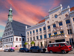 Theater und Rathaus in Zwickau, Deutschland