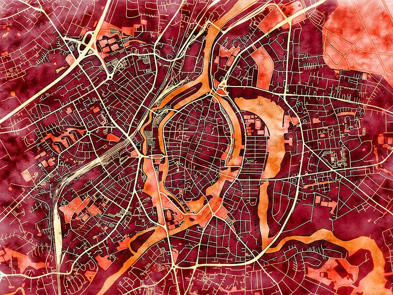 Kaart van Lübeck in de stijl 'Amber Autumn' van Maporia