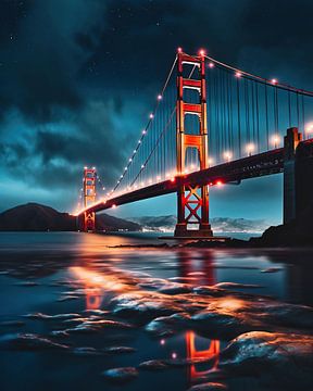 Golden Gate Bridge bij nacht van fernlichtsicht