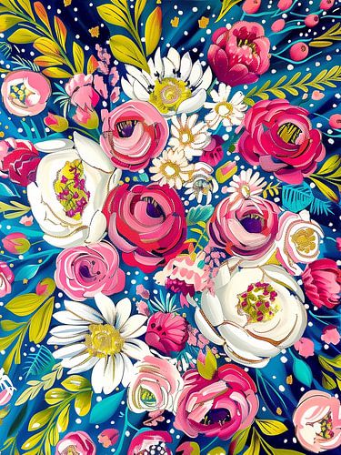 Danse des roses sur fond bleu nuit