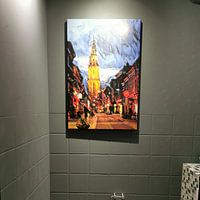 Klantfoto: Sfeervol Schilderij Groningen - Martinitoren vanaf Oosterstraat van Slimme Kunst.nl, op canvas