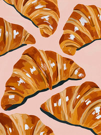Croissants on a pink background by Lina van Oers