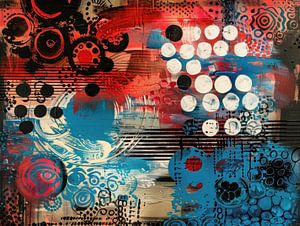 Red Blue Abstract - Graphic Modern Painting