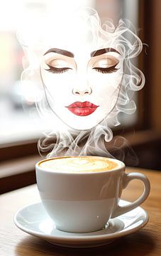 woman with hot cup of cappuccino by Egon Zitter