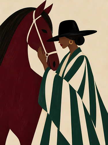 Woman and Horse in Emerald Stripes