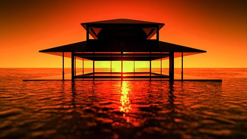een tempel in de zonsondergang (3d rendering)