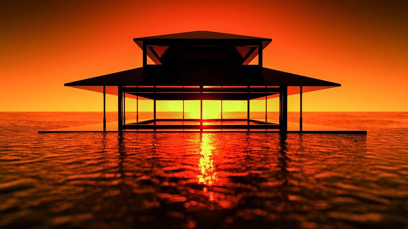 a temple in the sunset (3d rendering) by Rainer Zapka