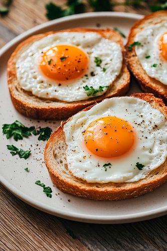 Gebakken eieren op knapperig brood - ontbijtdromen