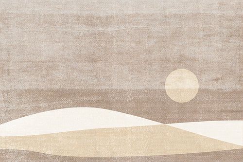 Japandi beige, crème, zand abstract landschap.
