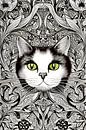 Black and white cat illustration with green eyes by Lily van Riemsdijk - Art Prints with Color thumbnail