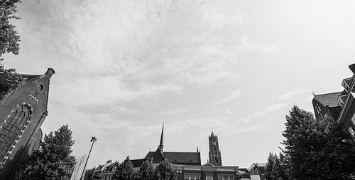 Dom tower and Saint Willibrord church at Janskerkhof, Utrecht (black and white)