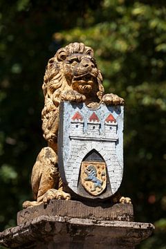 Gouden leeuw met stadswapen, oude stad, Celle, Lüneburger Heide, Nedersaksen, Duitsland, Europa van Torsten Krüger