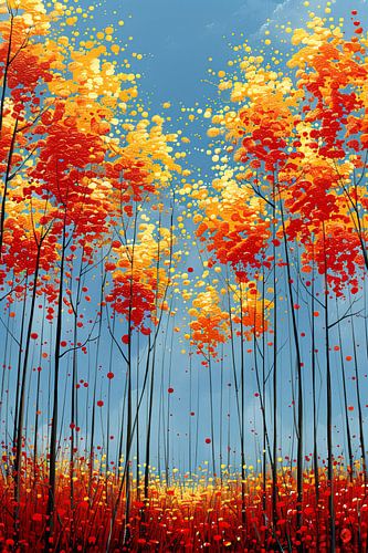 Abstract herfstboomschildering met felle kleuren