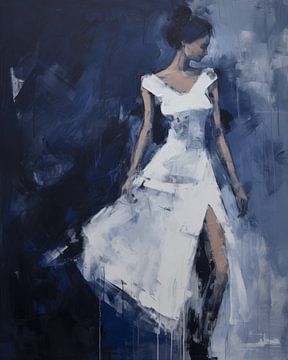 Abstract en elegant portret in blauw van Studio Allee