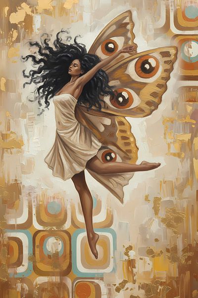 African butterfly fairy in retro colours style by Emiel de Lange