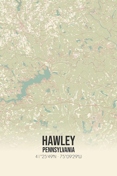 Carte ancienne de Hawley (Pennsylvanie), USA. par Affiches de lieux