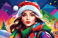 potrait painting a women with santa claus costum