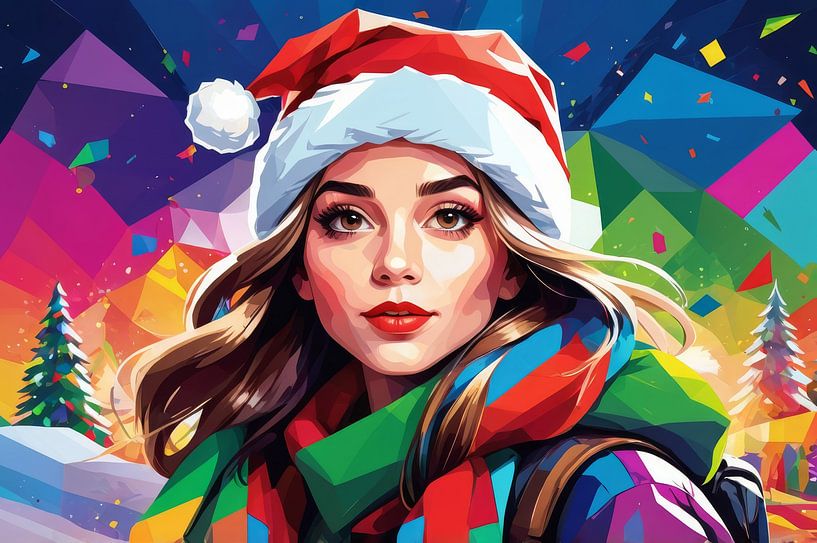 potret schilderij een vrouw met kerstman kostuum van hisam colours