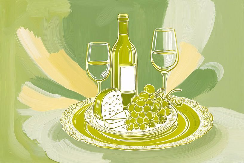 Luxus-Stillleben mit Wein und Käse von Imperial Art House