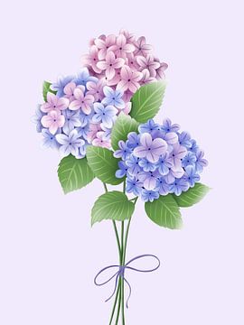 Strauß mit rosa und blauen Hortensien