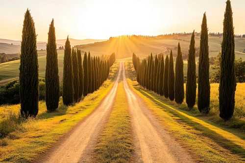 Allée de cyprès Rayons de soleil