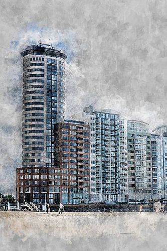 Aquarelle de la tour Sardine et de la promenade à Flushing sur Art by Jeronimo