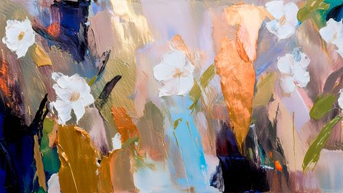 Modern Abstract bloemenschilderij  met goud
