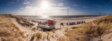 Panorama zonsondergang aan het westelijk strand van Kampen, Sylt van Christian Müringer