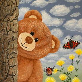 Fröhlicher Bär mit Schmetterlingen und Marienkäfer von Lisette Rijkers