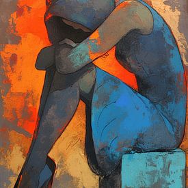 Frau mit Kapuze | Sitzende Frau mit Melancholie von ARTEO Gemälde