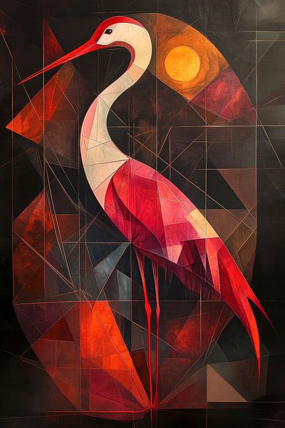 Kranich in geometrischem Licht von Eva Lee