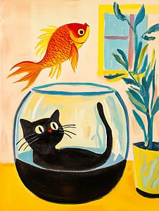 Die Katze im Goldfisch-Glas