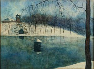 Léon Spilliaert - Der Park Léopold von Ostende mit dem Teich und dem Trinkhall, unter der Sonne (1915)