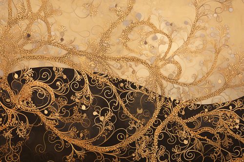 Gold Floral Patterns on Black and Cream