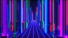 a futuristic background with neon glowing cubes (3d rendering) by Rainer Zapka