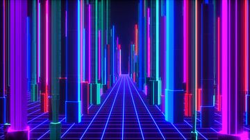 een futuristische achtergrond met neon gloeiende kubussen (3d rendering) van Rainer Zapka