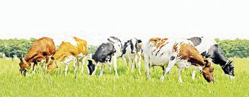 Koeien in stijlvol minimalistisch landschap (grof penseel) van Color Square