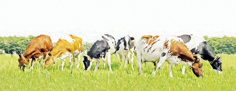 Vaches dans le paysage de la prairie verte (gros pinceau) par Color Square