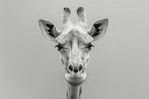 Monochrome Giraffe Portrait - Minimalist Majesty