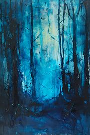 Abstrakter blauer Wald in dynamischen Pinselstrichen