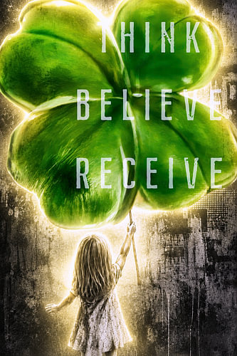 Girl with Four-Leaf Clover and Spiritual Quote