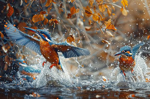 iisvogels bij het water