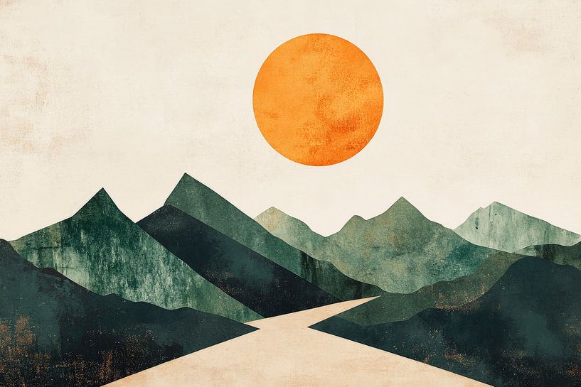 Sunset over green mountains by Poster Art Shop