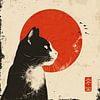 Art du chat tranquille avec des éléments japonais traditionnels sur Vlindertuin-Art