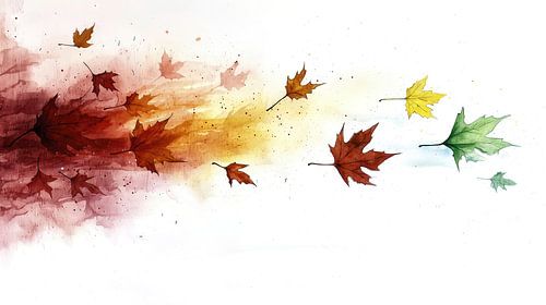 Dansende esdoornbladeren in de herfstwind