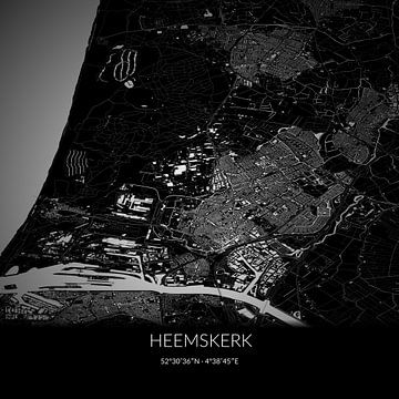 Zwart-witte landkaart van Heemskerk, Noord-Holland. van Rezona