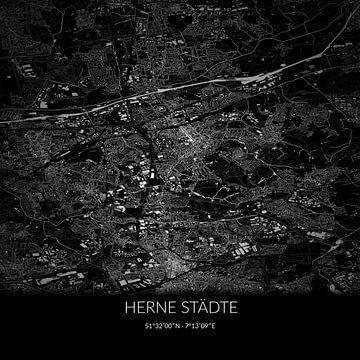 Zwart-witte landkaart van Herne Städte, Nordrhein-Westfalen, Duitsland. van Rezona