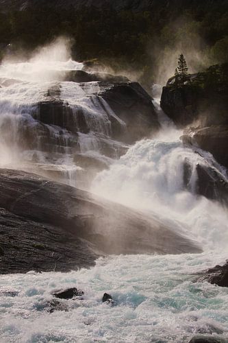 Sonnenbeschienener Wasserfall in Norwegen von Kaat Zoetekouw
