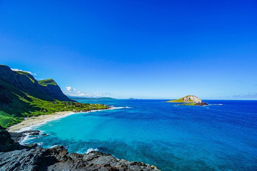 Montagne hawaïenne avec plage au bord de l'océan par Barbara Riedel