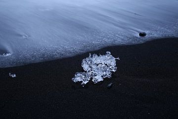 Ijsschots op lavastrand, IJsland van Pep Dekker